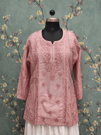 Blush Pink Floral Chikankari Kurti