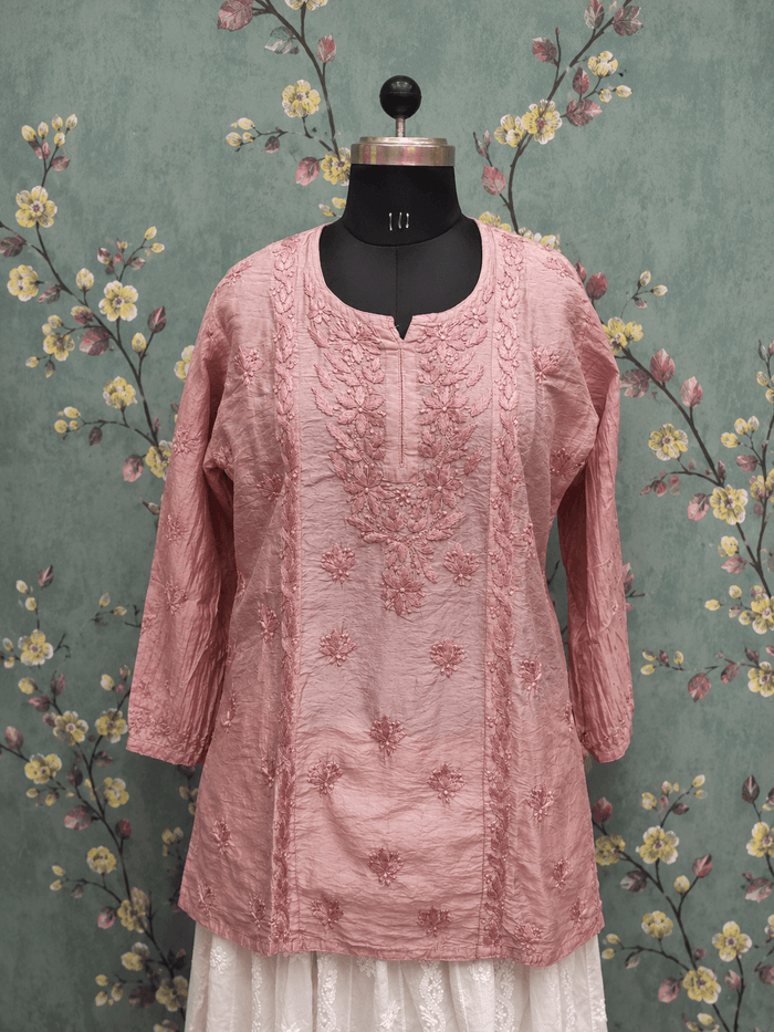 Blush Pink Floral Chikankari Kurti