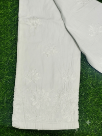 Women’s White Chikankari Lycra Stretchable Pants / Trousers