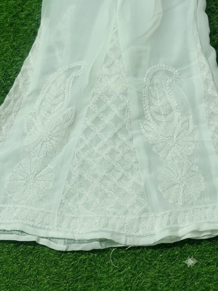 Lucknowi Chikankari Hand-Embroidered Georgette Sharara / Flared Bottom Wear