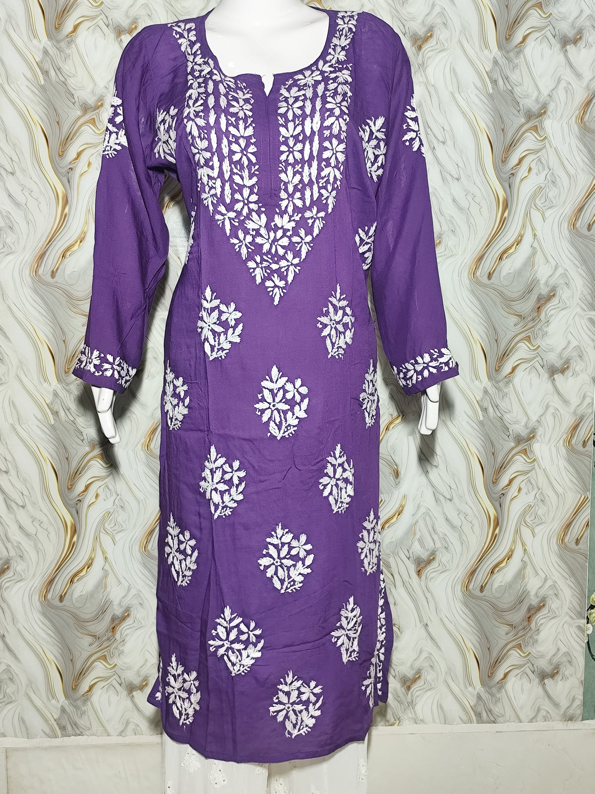 Deep Purple Lucknowi Chikankari Modal Kurti