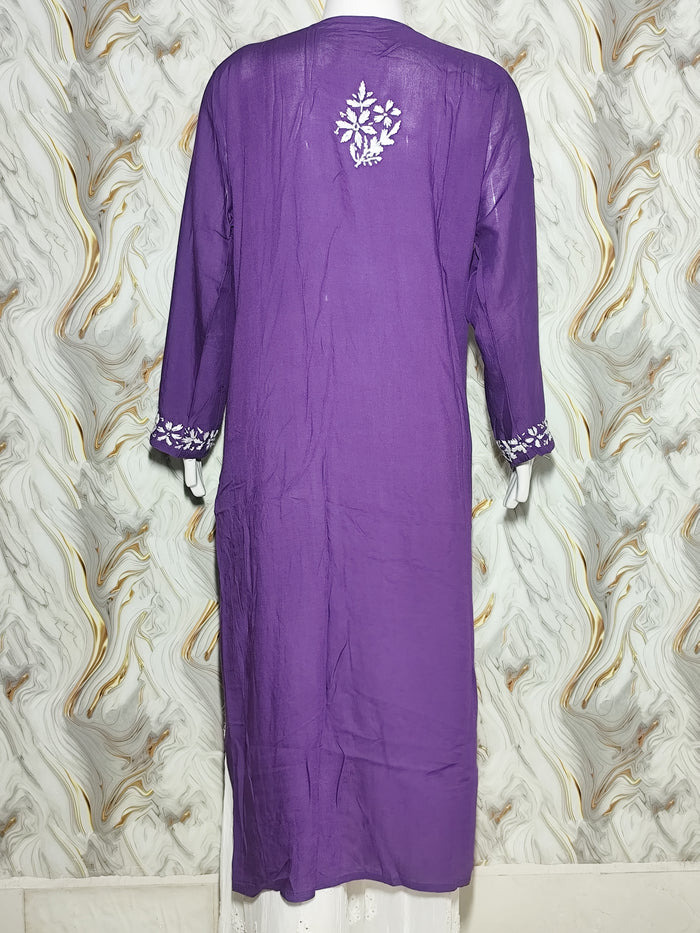 Deep Purple Lucknowi Chikankari Modal Kurti