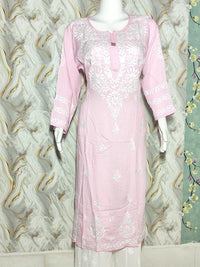 Soft Pink Lucknowi Chikankari Modal Kurti