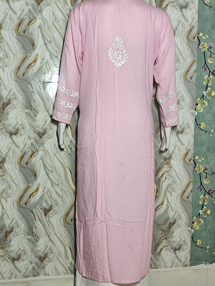 Soft Pink Lucknowi Chikankari Modal Kurti