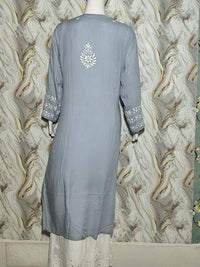 Slate Grey Lucknowi Chikankari Modal Kurti
