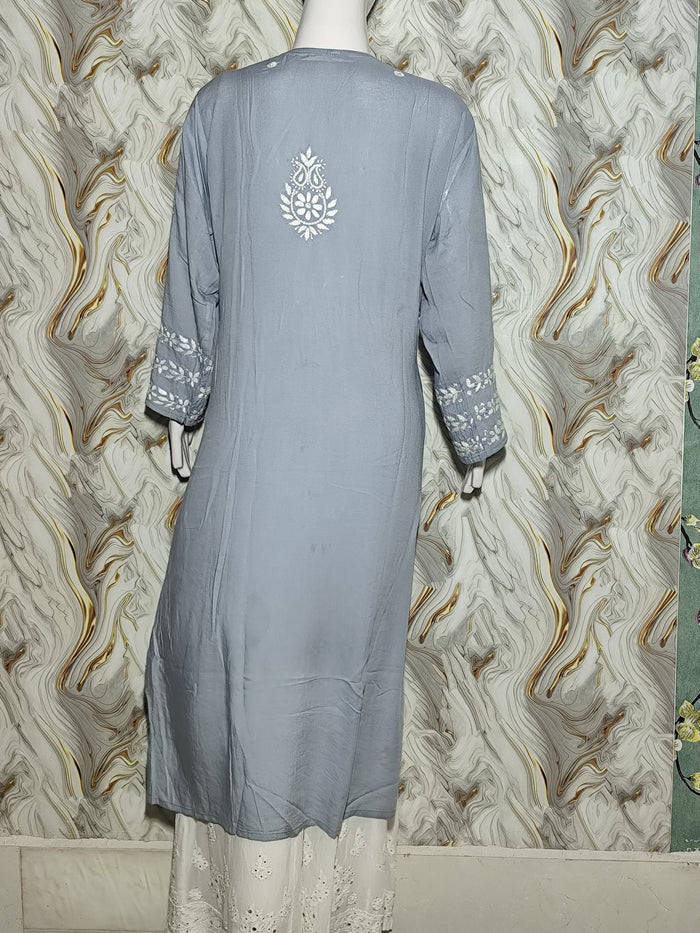 Slate Grey Lucknowi Chikankari Modal Kurti