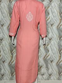 Peach Coral Lucknowi Chikankari Modal Kurti