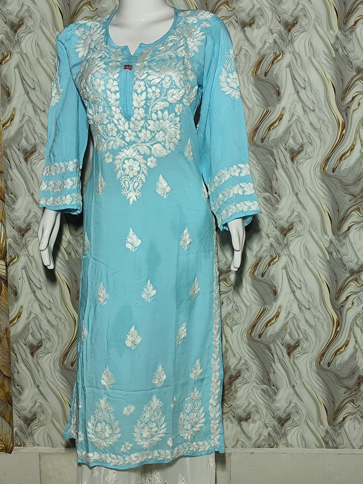 Sky Blue Lucknowi Chikankari Modal Kurti