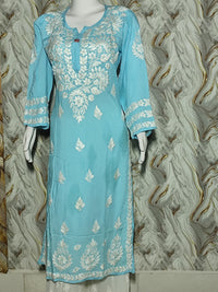 Sky Blue Lucknowi Chikankari Modal Kurti