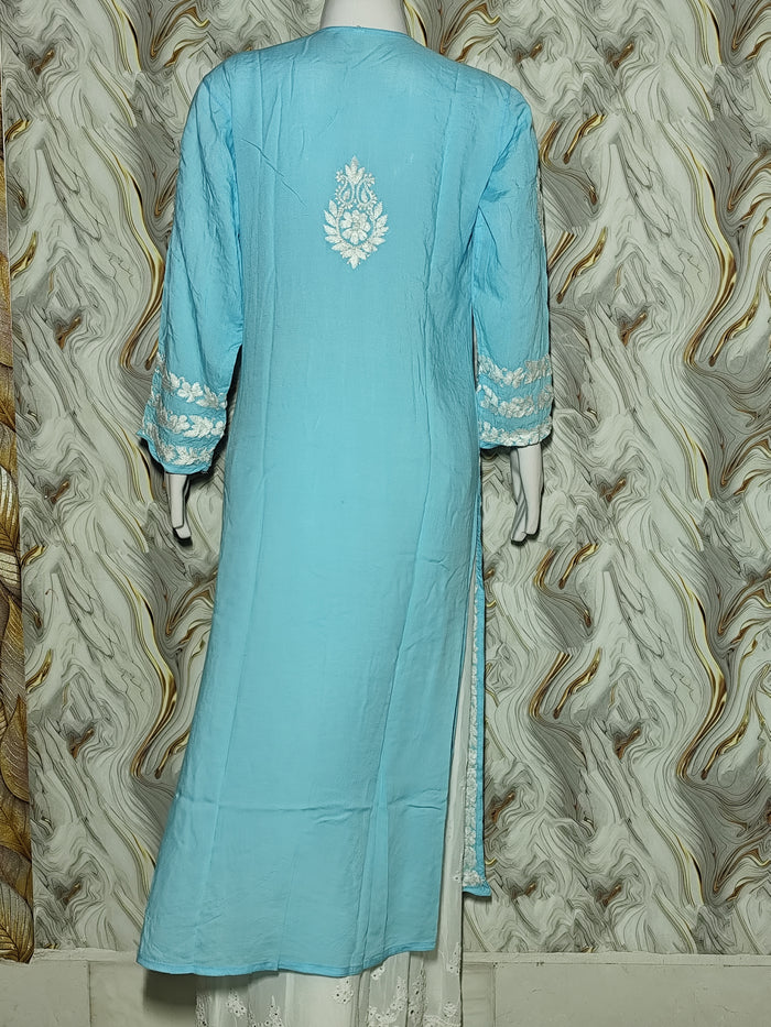Sky Blue Lucknowi Chikankari Modal Kurti