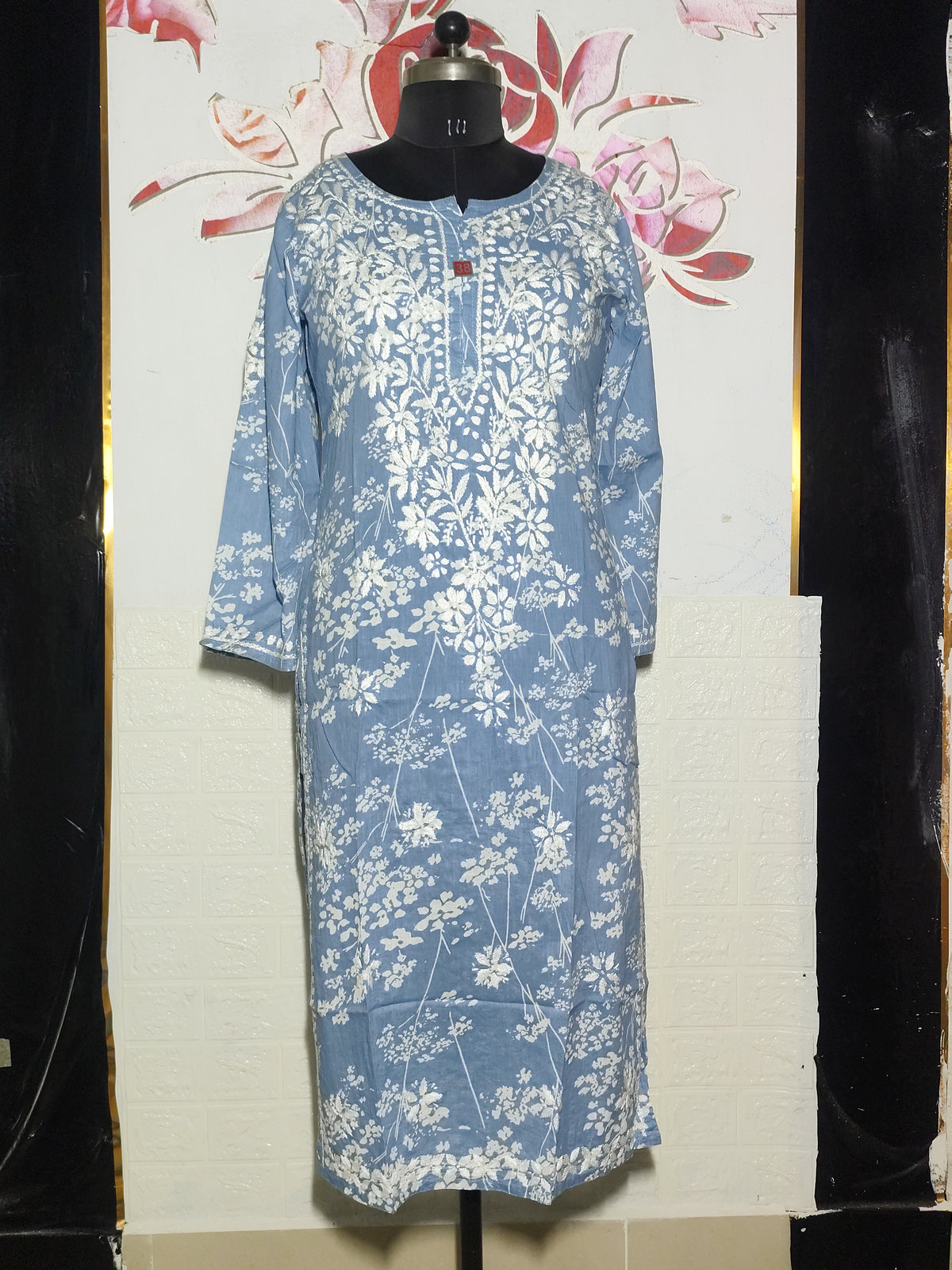 MYC Mal cotton Chikankari Kuri -Sky Blue