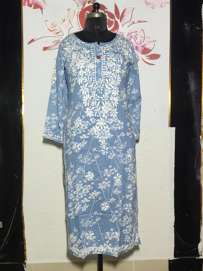 MYC Mal cotton Chikankari Kuri -Sky Blue