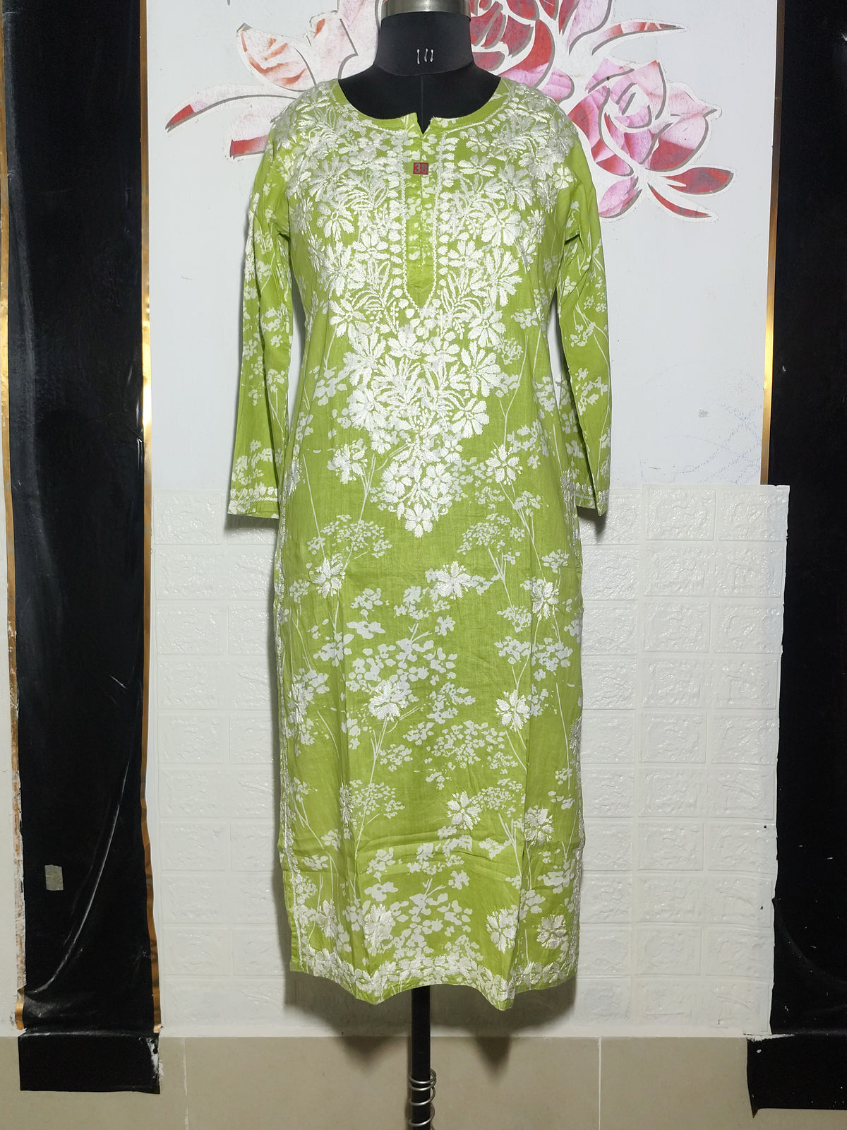 MYC Mal cotton Chikankari Kurti -Green