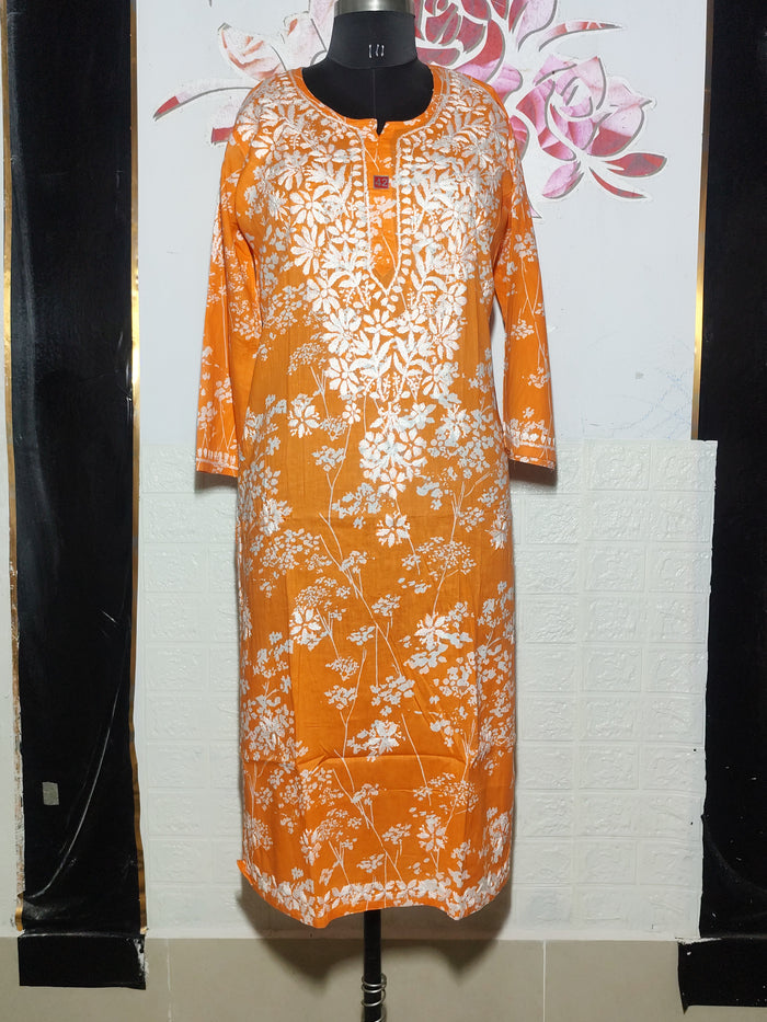 MYC Mal cotton Chikankari Kurti- Orange