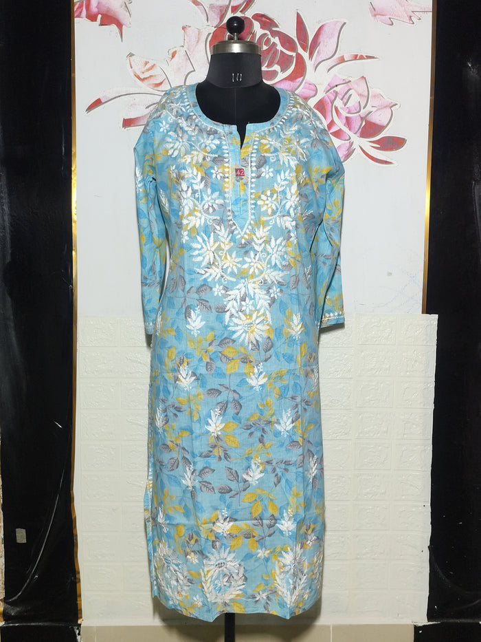 MYC Mal cotton Chikankari Kurti -Blue  Floral