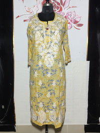 MYC Mal cotton Chikankari Kurti - Flower Yellow