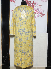 MYC Mal cotton Chikankari Kurti - Flower Yellow