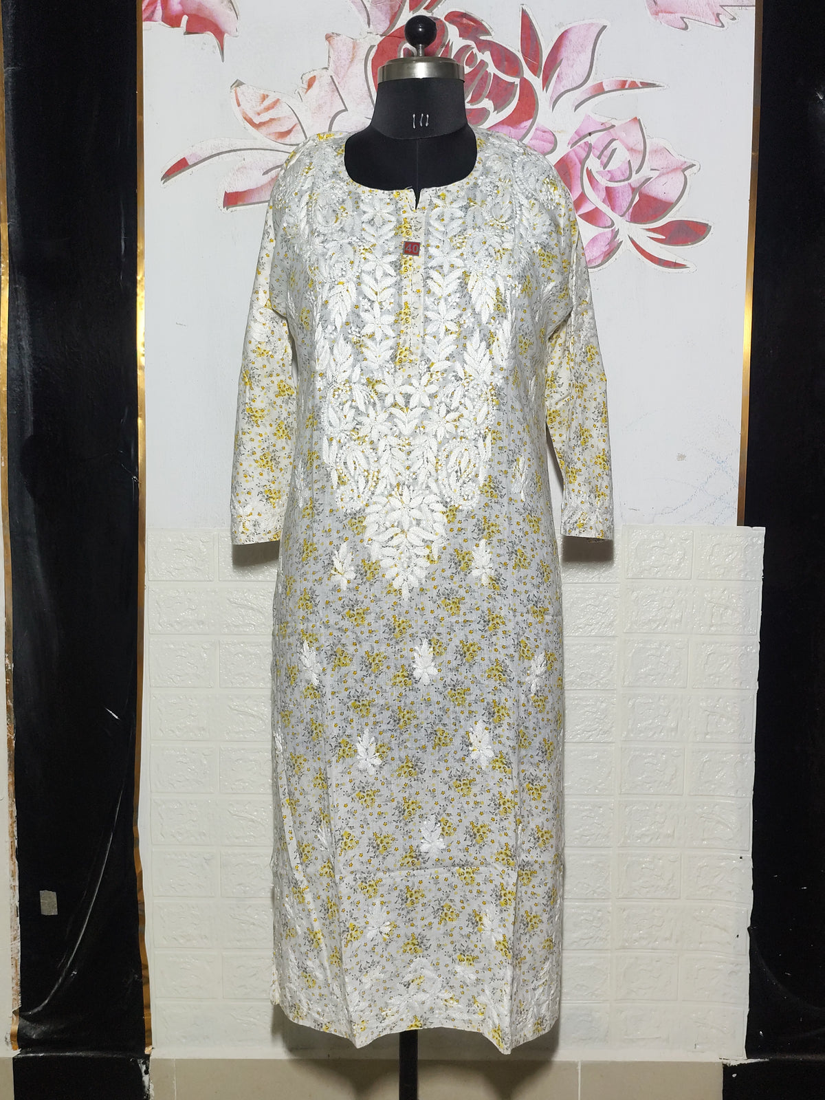 MYC Mal cotton Chikankari Kurti White and yellow