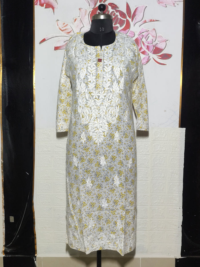 MYC Mal cotton Chikankari Kurti White and yellow