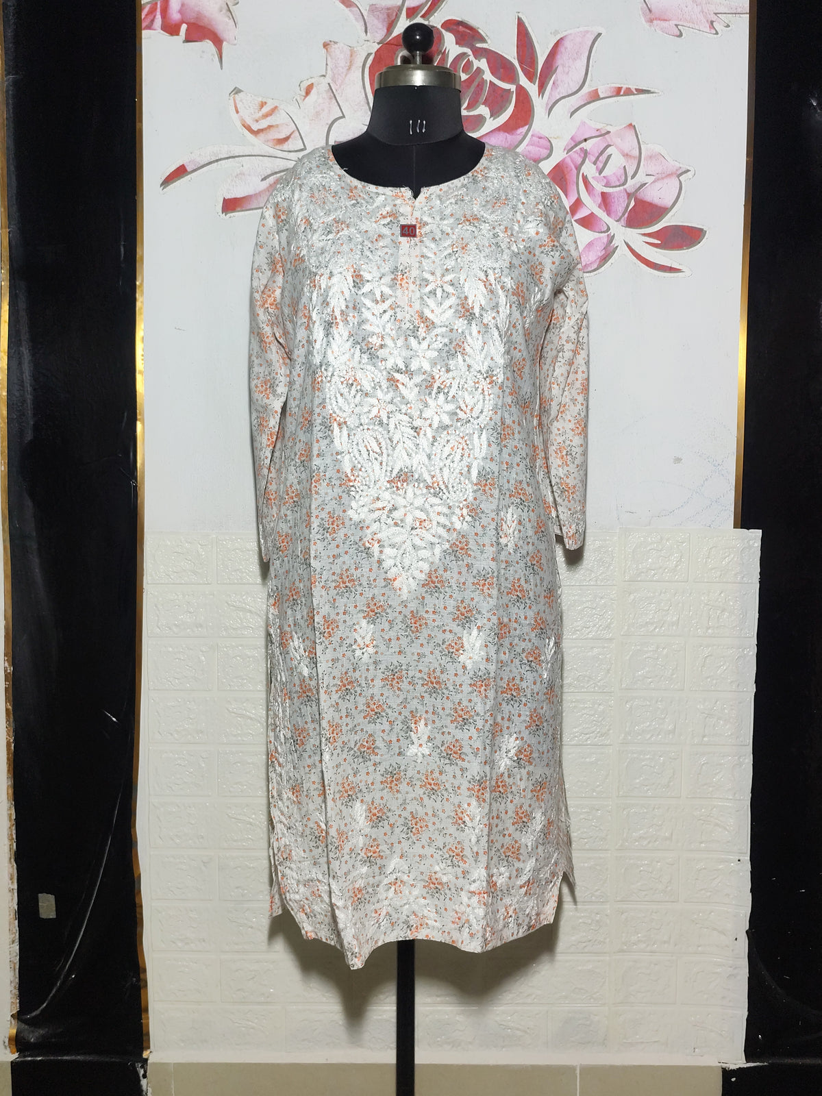 MYC Mal cotton Chikankari Kurti WhIte & Orange