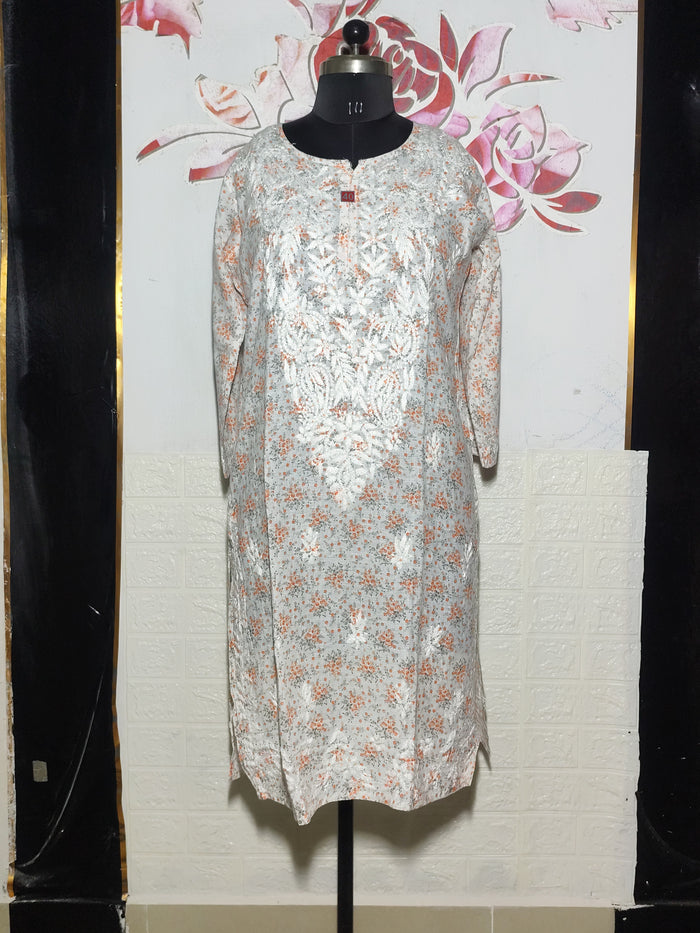 MYC Mal cotton Chikankari Kurti WhIte & Orange