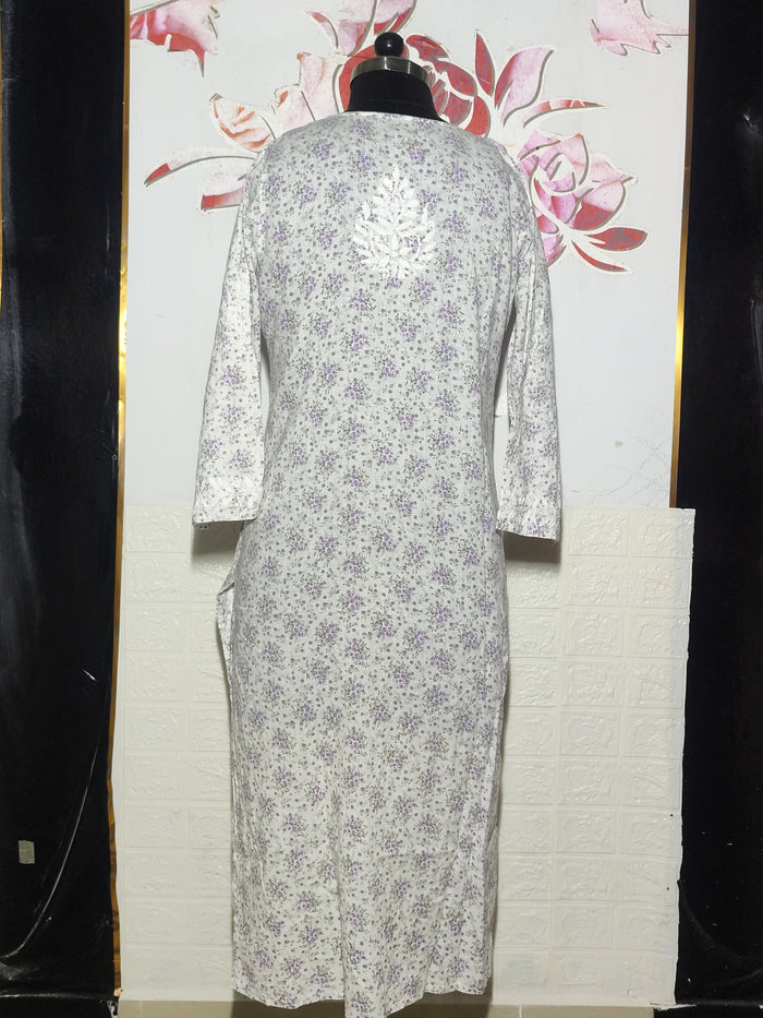 MYC Mal cotton Chikankari Kurti  Purple And White