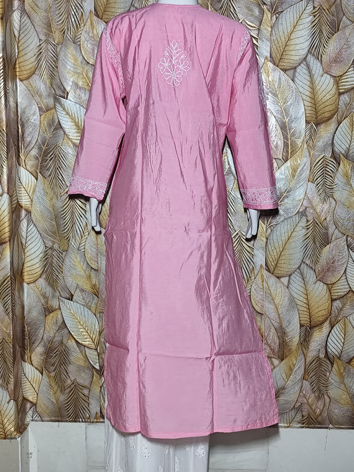 Chandari Hand Embroidery Bhakhiya Pink Kurti