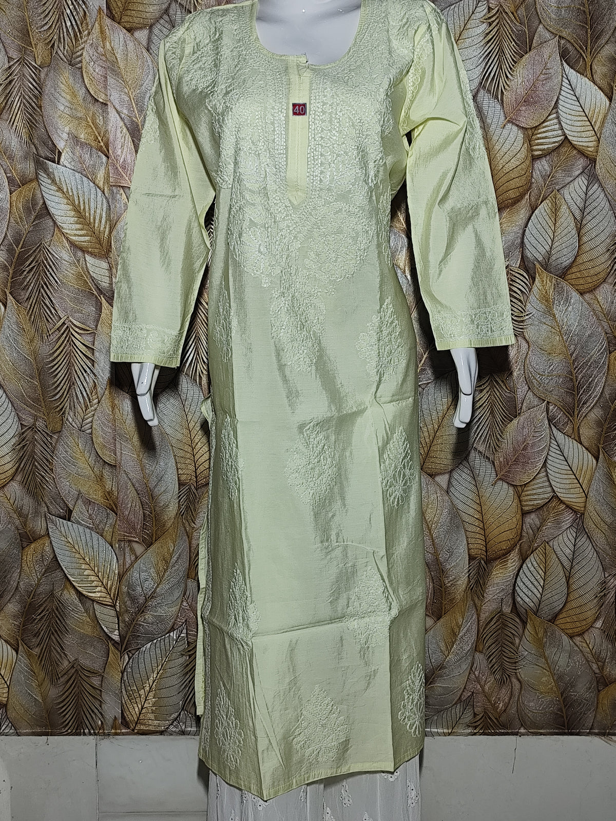Chandari Hand Embroidery Bhakhiya Kurti - Silver Green