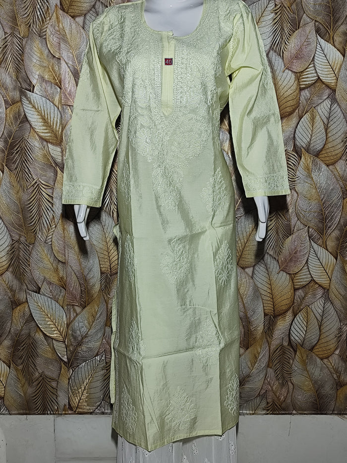 Chandari Hand Embroidery Bhakhiya Kurti - Silver Green