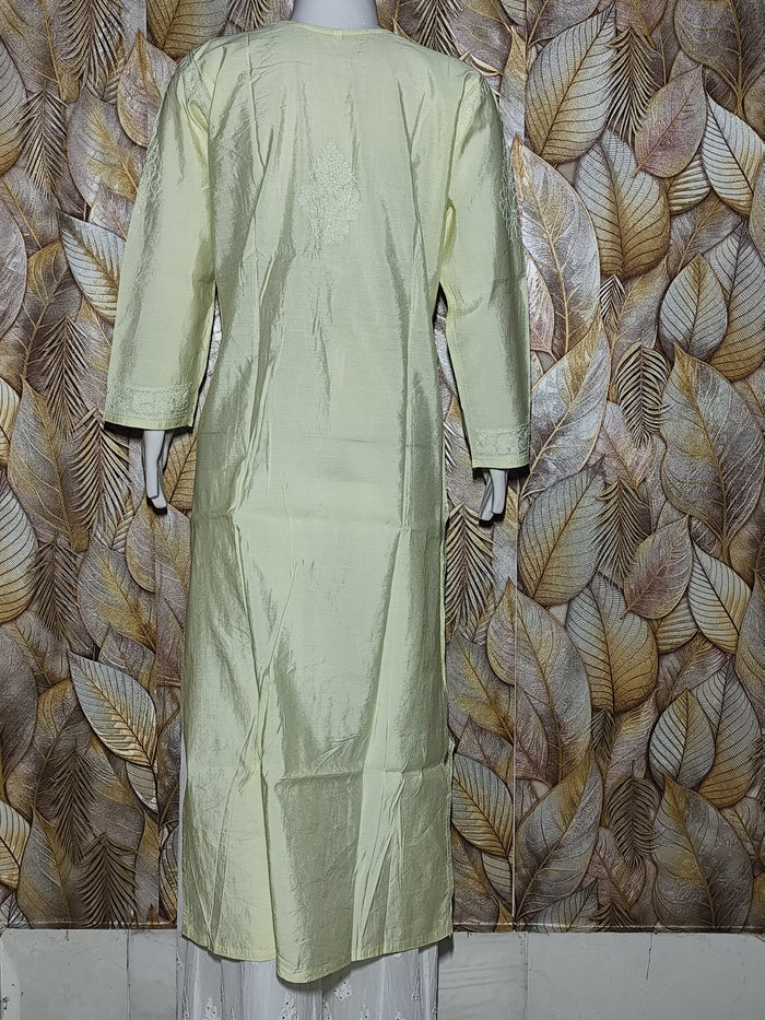 Chandari Hand Embroidery Bhakhiya Kurti - Silver Green