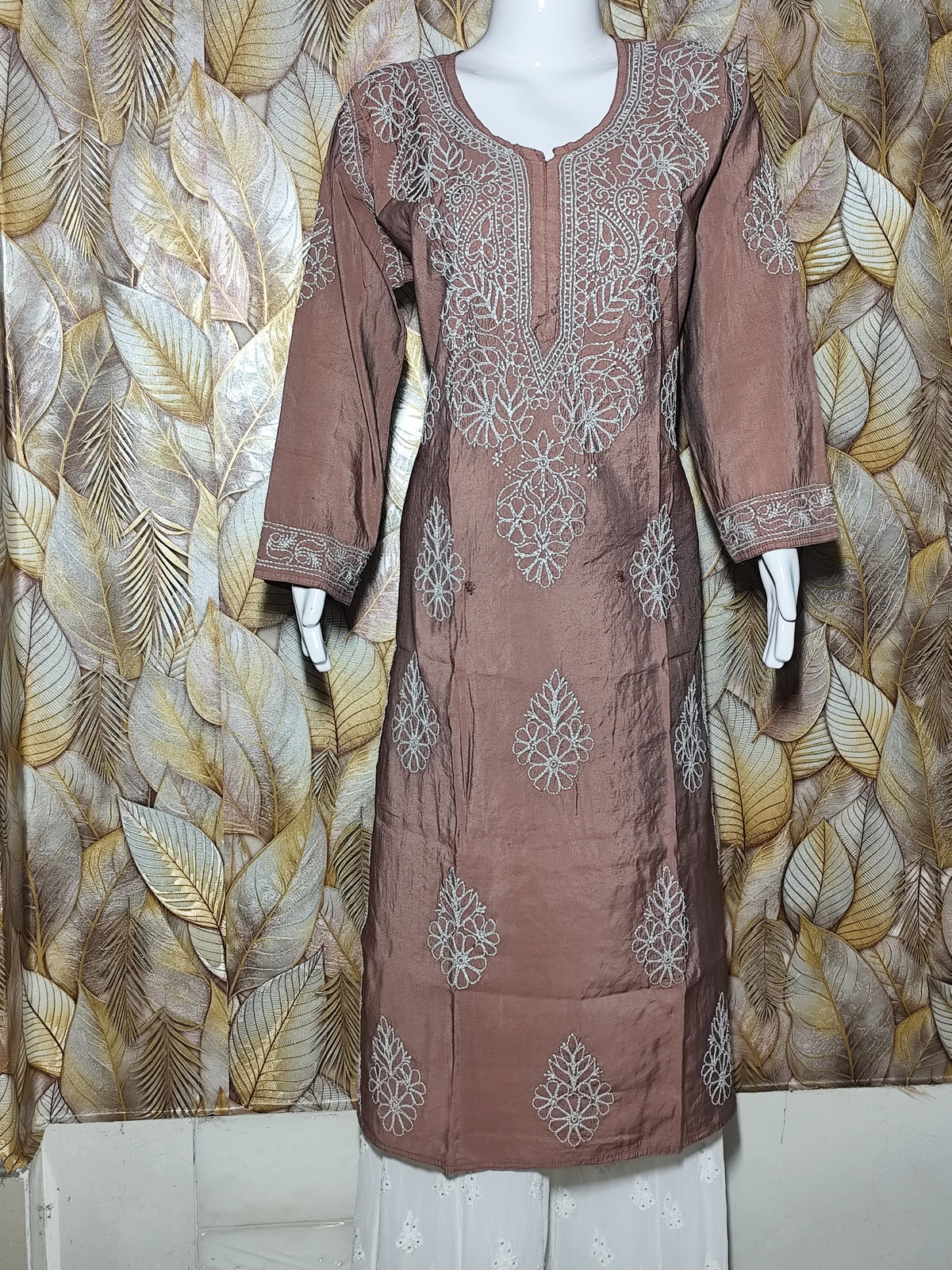 Chandari Hand Embroidery Bhakhiya Brown Beige