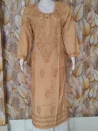 Chandari Kurti Tone To tone Ghas patti Work -Brown