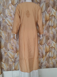 Chandari Kurti Tone To tone Ghas patti Work -Brown
