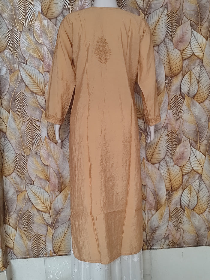 Chandari Kurti Tone To tone Ghas patti Work -Brown