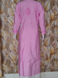 Chandari Kurti Tone To tone Ghas patti Work - onion pink