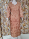 Chandari Kurti Tone To tone Ghas patti Work -Brown Omre