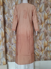 Chandari Kurti Tone To tone Ghas patti Work -Brown Omre