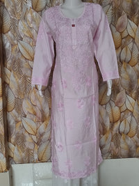 Chandari Kurti Tone To tone Ghas patti Work-Baby Pink