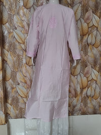 Chandari Kurti Tone To tone Ghas patti Work-Baby Pink