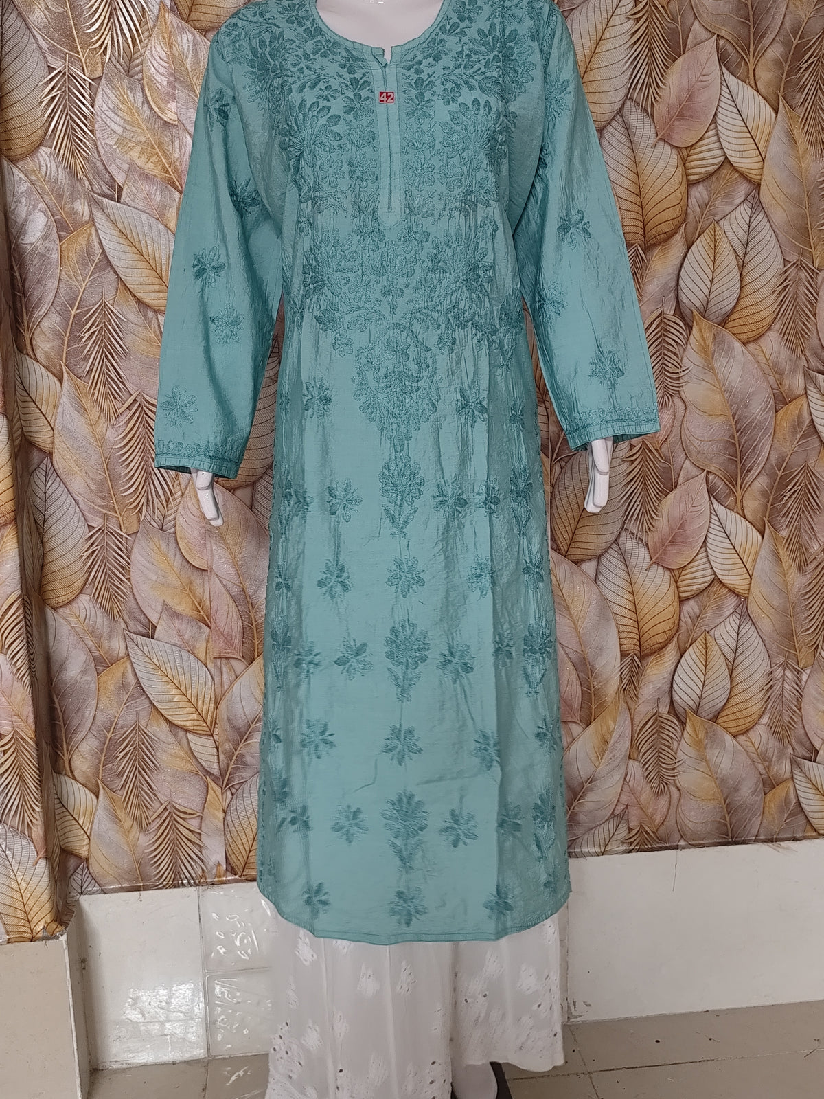 Chandari Ghas patti Kurti -Teal Blue
