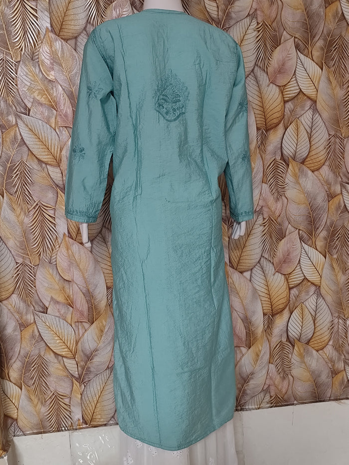 Chandari Ghas patti Kurti -Teal Blue