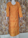 Chandari Kurti Tone To tone Ghas patti Work-Mustard Yellow