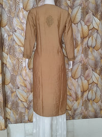 Chandari Kurti Tone To tone Ghas patti Work-Golden Brown
