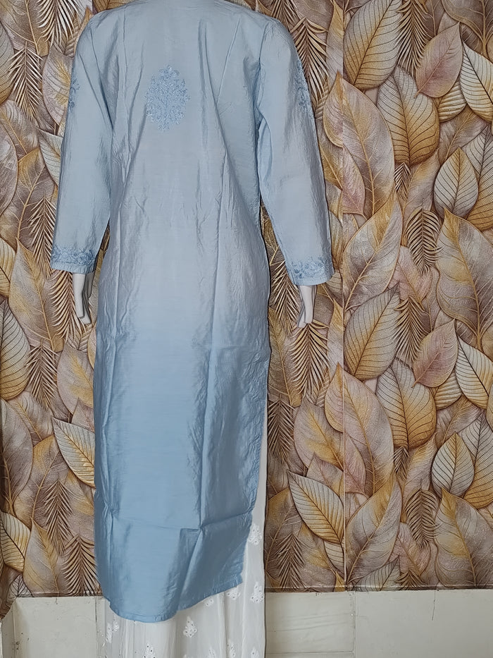 Chandari Kurti Tone To tone Ghas patti Work Ink Blue Dual Tone