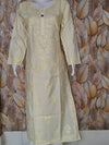 Chandari Kurti Tone To tone Ghas patti Work-Golden Beige