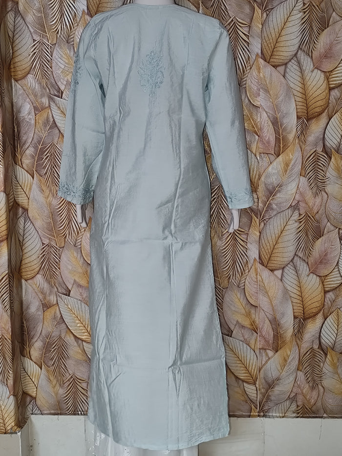Chandari Kurti Tone To tone Ghas patti Work- powder Blue