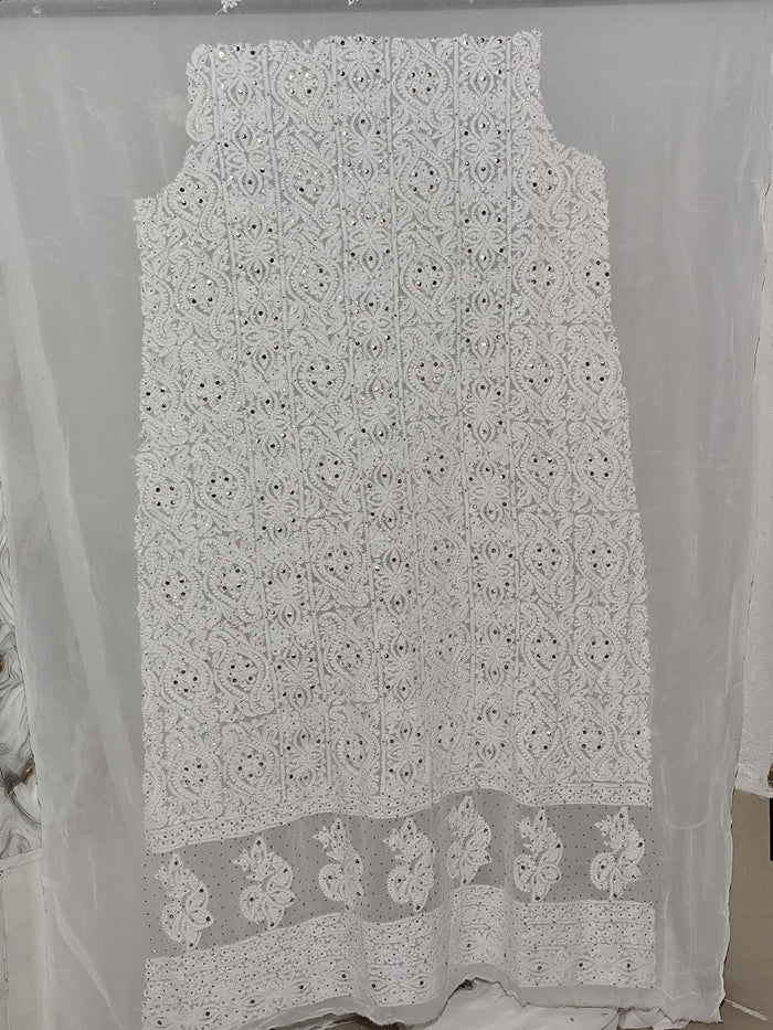White Viscose Georgette Unstitched Suit Set with Dupatta