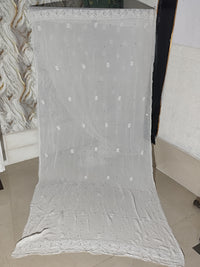 White Viscose Georgette Unstitched Suit Set with Mukesh