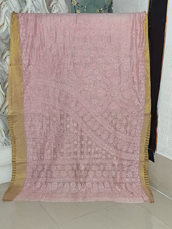 Chanderi  Saree with Chikankari Embroidery  Soft blush pink