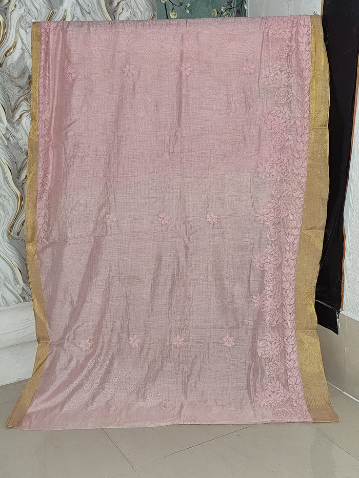 Chanderi  Saree with Chikankari Embroidery  Soft blush pink